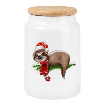 Sapin de Noël paresseux - Boîte à biscuits avec couvercle en bois - blanc - Devant