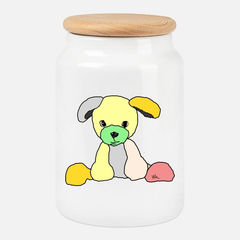 Hund Comic - Keksdose mit Holzdeckel - Weiß