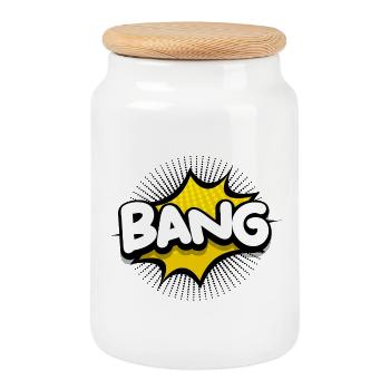 explosion, bang, boom - Cookie Jar with Wooden Lid - white - Front