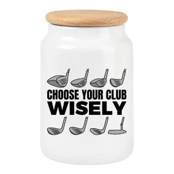 Golfer quote - Cookie Jar with Wooden Lid - white - Front