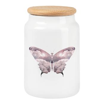 Un papillon céleste de nuages délicats - Boîte à biscuits avec couvercle en bois - blanc - Devant