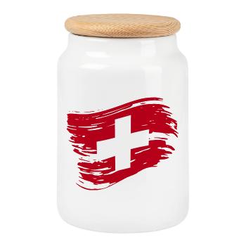 Schweiz Fahne - Schweizer Flagge - Keksdose mit Holzdeckel - Weiß - Vorne