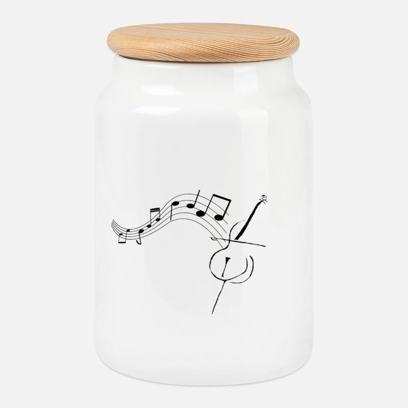 Cello with notes1 - Cookie Jar with Wooden Lid - white