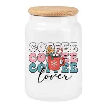 Amateur de café - Boîte à biscuits avec couvercle en bois - blanc - Devant