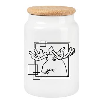 Moose in Geometric Shape - Line Art Design - Cookie Jar with Wooden Lid - white - Front