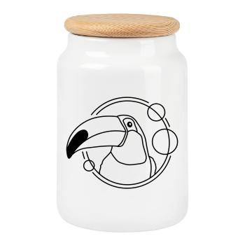Toucan in geometric design - Cookie Jar with Wooden Lid - white - Front