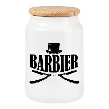 Chemise de barbier - Boîte à biscuits avec couvercle en bois - blanc - Devant