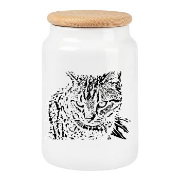 chat chaton noir mignon - Boîte à biscuits avec couvercle en bois - blanc - Devant