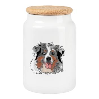Australian Shepherd - Cookie Jar with Wooden Lid - white - Front