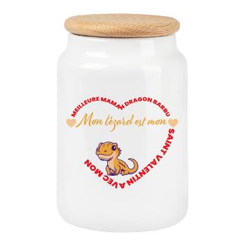 Mon lézard Valentin et son cœur - Boîte à biscuits avec couvercle en bois - blanc - Devant