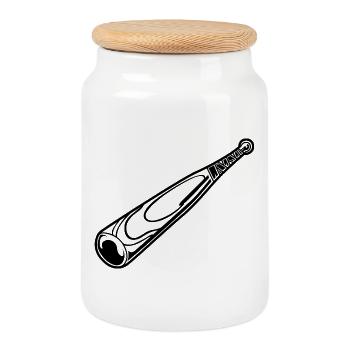 Baseballschläger Skizze - Keksdose mit Holzdeckel - Weiß - Vorne