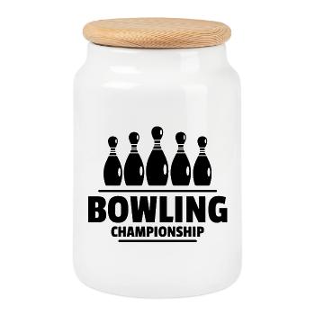 bowling, bowling fan, bowling club - Cookie Jar with Wooden Lid - white - Front