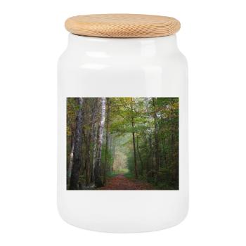 Foto eines Herbstwaldes - Keksdose mit Holzdeckel - Weiß - Vorne