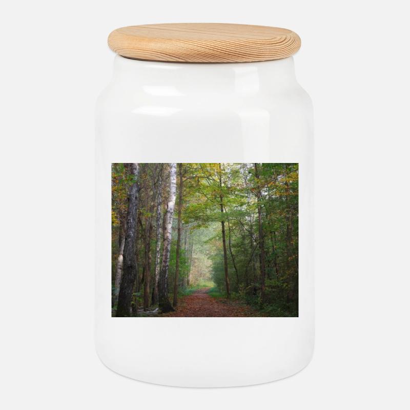 Foto eines Herbstwaldes - Keksdose mit Holzdeckel - Weiß