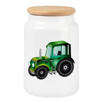 Tracteur 3D vert pour tracteurs et ventilateurs agricoles - Boîte à biscuits avec couvercle en bois - blanc - Devant