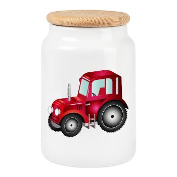 red 3D tractor for tractor and farm fans - Cookie Jar with Wooden Lid - white - Front