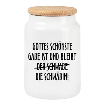 Gottes schönste Gabe ist die Schwäbin (Schwarz) - Keksdose mit Holzdeckel - Weiß - Vorne