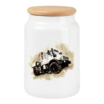 Camion Unimog - Boîte à biscuits avec couvercle en bois - blanc - Devant