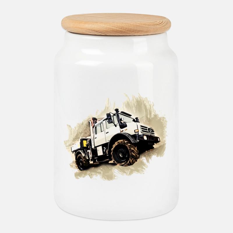 Unimog LKW - Keksdose mit Holzdeckel - Weiß