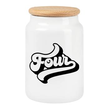 Four 4th Birthday Kids Boys Girls 4 Years Old - Cookie Jar with Wooden Lid - white - Front