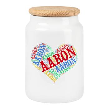 Aaron t-shirt t-shirt word cloud heart tags - Cookie Jar with Wooden Lid - white - Front