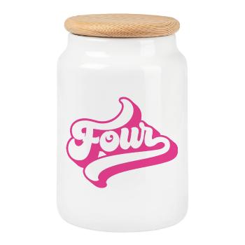 Four 4th Birthday For Girls 4 Years Old - Cookie Jar with Wooden Lid - white - Front