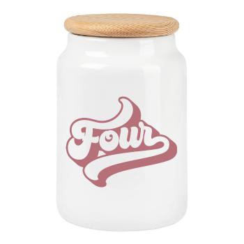 Four 4th Birthday For Girls 4 Years Old - Cookie Jar with Wooden Lid - white - Front