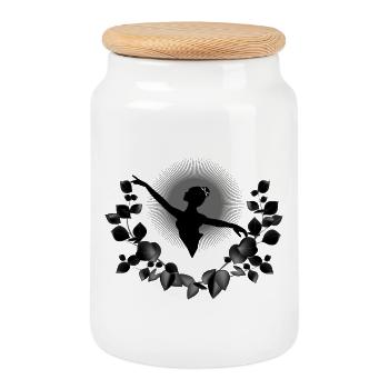 Ballerina Silhouette mit schwarzen Eukalyptus - Keksdose mit Holzdeckel - Weiß - Vorne