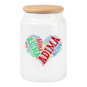 T-Shirt Adima Herz Wort Wolke Text Kunst Collage - Keksdose mit Holzdeckel - Weiß - Vorne