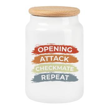 Chess Saying - Cookie Jar with Wooden Lid - white - Front