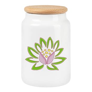 Lotus et nature - Boîte à biscuits avec couvercle en bois - blanc - Devant