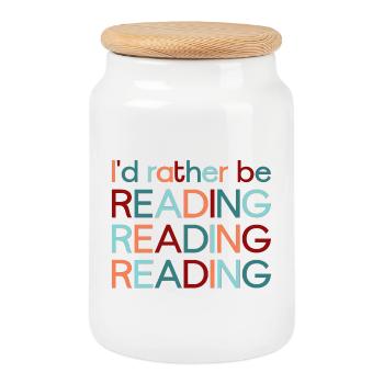 Je préfère lire - Boîte à biscuits avec couvercle en bois - blanc - Devant