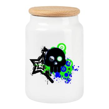 Neon Schädel Spritzer - Keksdose mit Holzdeckel - Weiß - Vorne