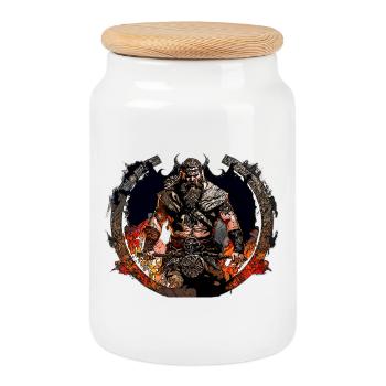 Guerriers vikings dans le cercle de feu - Boîte à biscuits avec couvercle en bois - blanc - Devant