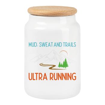 Ultra Running - Mud, Sweat and Trails - Cookie Jar with Wooden Lid - white - Front