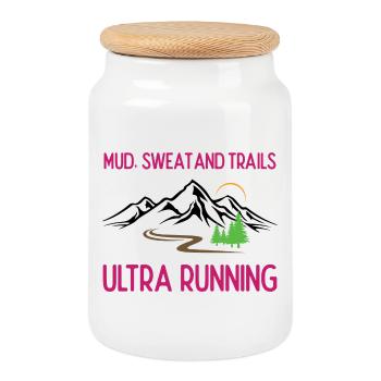 Ultra Running - Mud, Sweat and Trails - Cookie Jar with Wooden Lid - white - Front