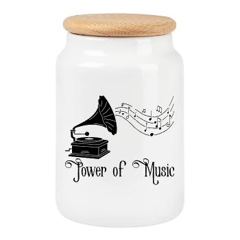 Vintage music (black) - Cookie Jar with Wooden Lid - white - Front