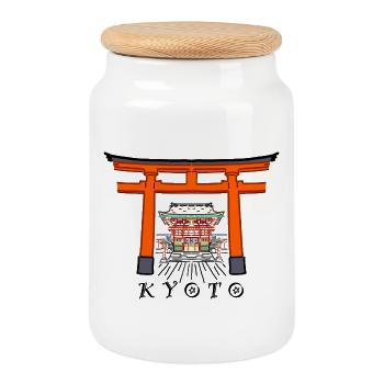 Japan, Kyoto, Fushimi Inari- Taisha Shrine - Cookie Jar with Wooden Lid - white - Front