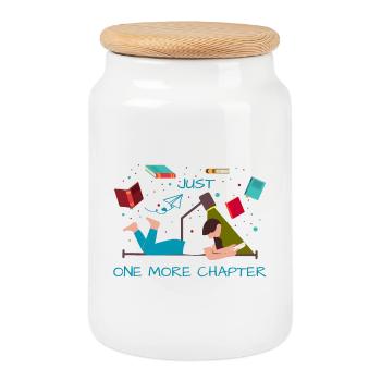 Just one more chapter funny reading quote - Cookie Jar with Wooden Lid - white - Front