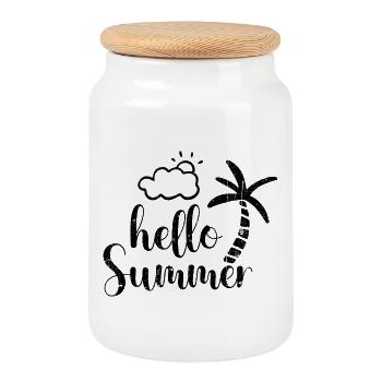 Hallo Sommerpalme - Keksdose mit Holzdeckel - Weiß - Vorne