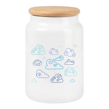 Néon Nuages Spirales - Boîte à biscuits avec couvercle en bois - blanc - Devant