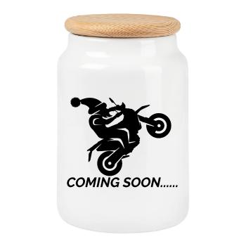 coming soon santa claus Weihnachtsmann Wheelie - Keksdose mit Holzdeckel - Weiß - Vorne