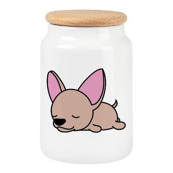 Chihuahua - Boîte à biscuits avec couvercle en bois - blanc - Devant