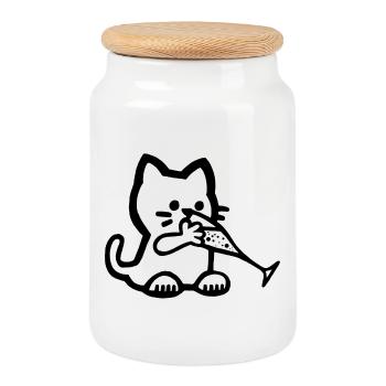 Le chaton a soif - Boîte à biscuits avec couvercle en bois - blanc - Devant