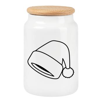 Weihnachtsmütze Symbol Weihnachtsmann Mütze - Keksdose mit Holzdeckel - Weiß - Vorne