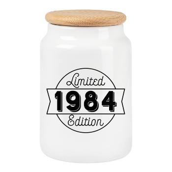 Année de naissance : 1984 - Boîte à biscuits avec couvercle en bois - blanc - Devant