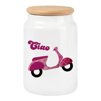 Scooter Ciao Italy Holiday Point Dots Joie de vivre - Boîte à biscuits avec couvercle en bois - blanc - Devant