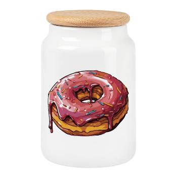 Donut T-Shirt Candy Yummy Fast Food Gift - Cookie Jar with Wooden Lid - white - Front