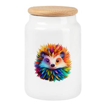 Colorful hedgehog - Cookie Jar with Wooden Lid - white - Front