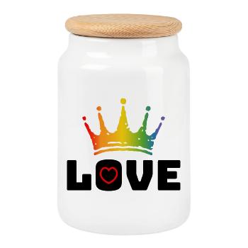Love Heart red Rainbow crown black - Keksdose mit Holzdeckel - Weiß - Vorne